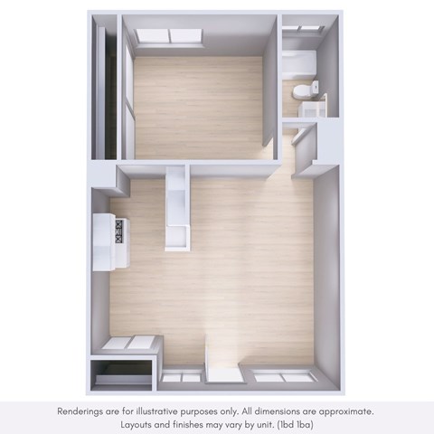 Floor plan for 1 bed, 1 bath, 850 sqft